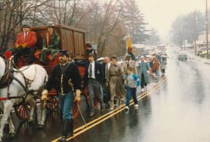 Several hundred county residents marched the last mile to the Hanson train station in Halifax