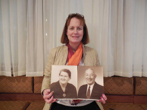 Mary McTigue at the Irish Immigrant Experience Mass. Memories Road Show