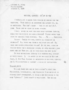 Speech Payne Lawrence at Milton Academy titled "National Service: It's up to you"