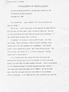 Foreign languages and America's interests: An address delivered before te American Council on the teaching of foreign languages