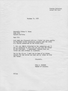 Letter to Sidney R. Yates from Paul E. Tsongas