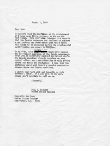 Letter from Paul E. Tsongas to Sam Nunn