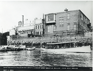 East bank Charles River south side of West Boston Bridge from boat house