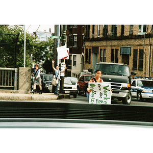 Protesters at a demonstration for workers' rights