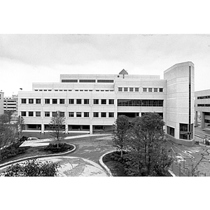 Exterior shot of the front of Snell Library and Snell Quadrangle, prior ...