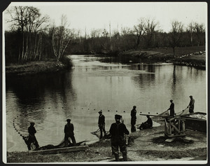 Group of men fishing for herring, Taunton, Massachusetts, undated