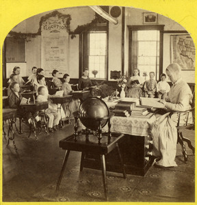 School room with teacher and pupils