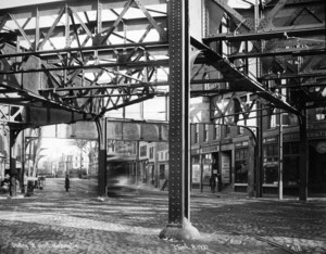 Boston Elevated Railway construction, Dudley and Washington Sts., Roxbury, Mass.