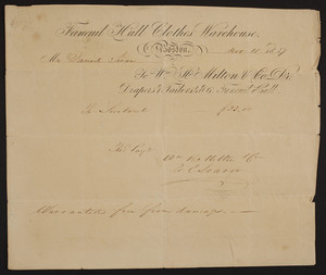 Billhead for the Faneuil Hall Clothes Warehouse, drapers & tailors, Wm.H. Milton & Co., Dr., 4 & 6 Faneuil Hall, Boston, Mass., dated November 10, 1837