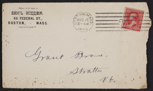 Envelope for Sam'l Kidder, belting, packing and mill supplies, 60 Federal Street, Boston, Mass., dated August 15, 1893