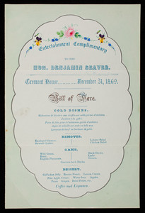 Entertainment complimentary to the Hon. Benjamin Seaver,Tremont House, Boston, Mass., December 31, 1849