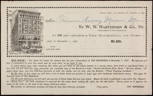 Billhead for The Household, W.N. Hartshorn & Co., Dr., No. 110 Boylston Street, Boston, Mass., January 13, 1897