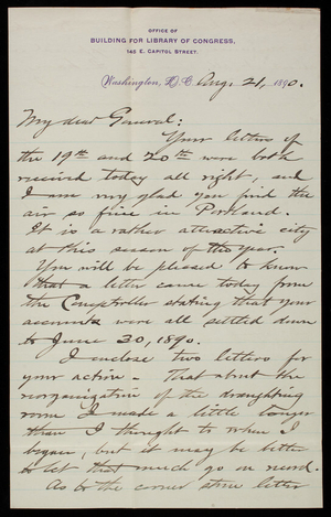 [Bernard R.] Green to Thomas Lincoln Casey, August 21, 1890