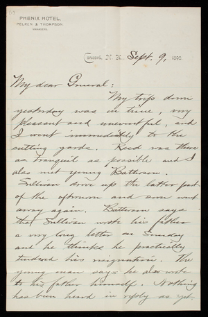 Bernard R. Greene to Thomas Lincoln Casey, September 9, 1890