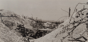 View of a German trench and barbed wire