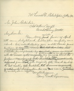 Letter from Benjamin Smith Lyman to John Birkinbine