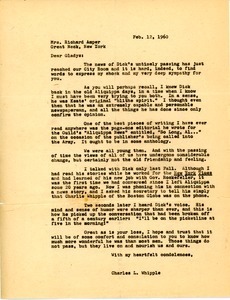 Letter from Charles L. Whipple to Gladys Amper
