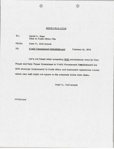 Memorandum from Mark H. McCormack to David A. Rees