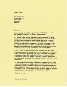 Letter from Mark H. McCormack to Sven Tumba