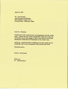 Letter from Mark H. McCormack to Joel Freeman