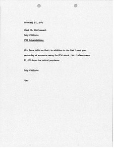 Memorandum from Judy A. Chilcote to Mark H. McCormack