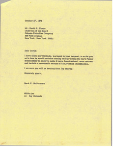 Letter from Mark H. McCormack to David R. Foster