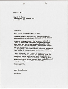 Letter from Mark H. McCormack to M. J. Connor