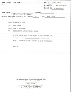 Fax from Mark H. McCormack to Anne Farrow