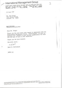 Letter from Mark H. McCormack to Bob Singh