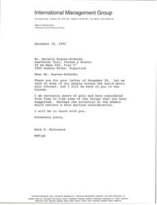 Letter from Mark H. McCormack to Horacio Suarez-Bidondo
