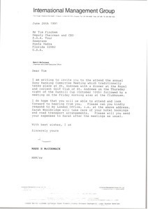 Letter from Mark H. McCormack to Tim Finchem