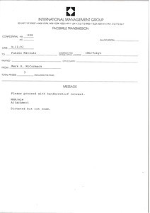 Fax from Mark H. McCormack to Fumiko Matsuki