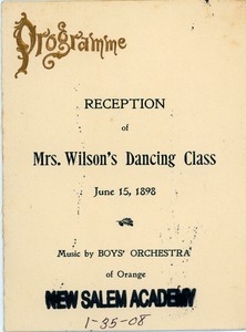 Program for the reception of Mrs. Wilson's dancing class