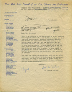 Letter from New York State Council of the Arts, Sciences and Professions to James Aronson