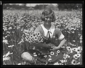Girl in a field of asters