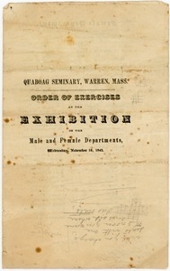 Quaboag Seminary, Warren, Mass.: Order of exercises at the exhibition of the Male and Female Departments