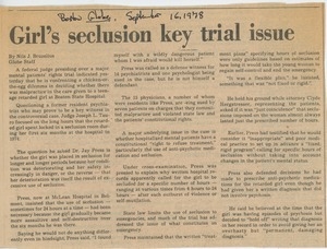 Girl's seclusion key trial issue