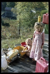 Children playing on the porch, Montague Farm commune