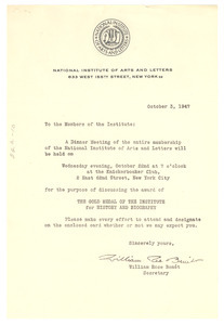 Circular letter from National Institute of Arts and Letters to W. E. B. Du Bois