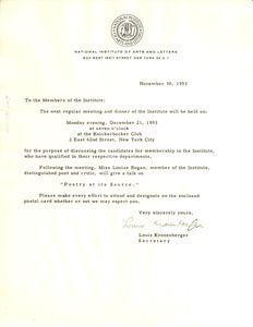 Circular letter from National Institute of Arts and Letters to W. E. B. Du Bois