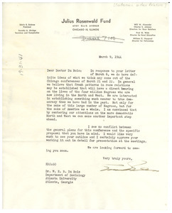 Letter from Conference on Race Relations to W. E. B. Du Bois