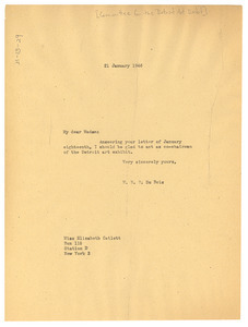 Letter from W. E. B. Du Bois to Committee for the Detroit Art Exhibition