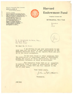 Letter from Harvard Endowment Fund to W. E. B. Du Bois