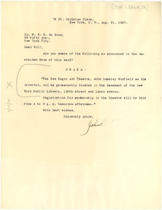 Letter from John S. Brown, Jr. to W. E. B. Du Bois
