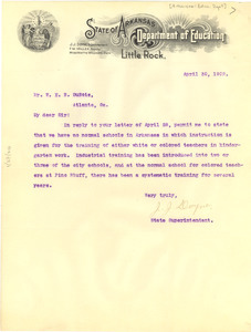 Letter from Arkansas Education Department to W. E. B. Du Bois