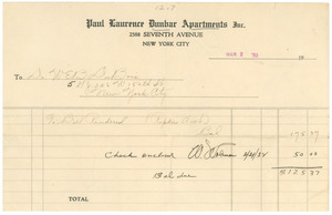 Invoice for repairs to W. E. B. Du Bois's apartment