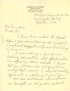Letter from Josephine Collier to W. E. B. Du Bois