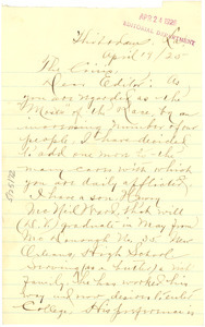 Letter from J. E. Ward to Editor of the Crisis