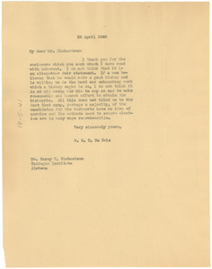 Letter from W. E. B. Du Bois to Harry V. Richardson