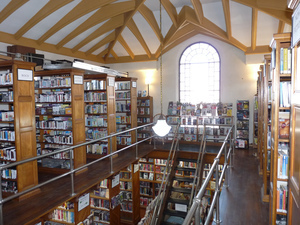 Merrick Public Library: book stacks viewed from the mezzanine